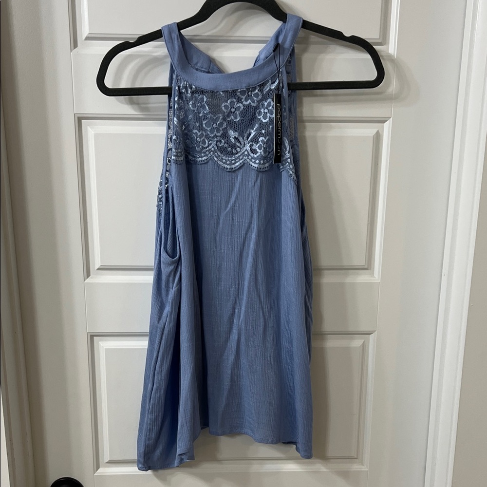 Papermoon Light Blue Lace Detail Halter Blouse